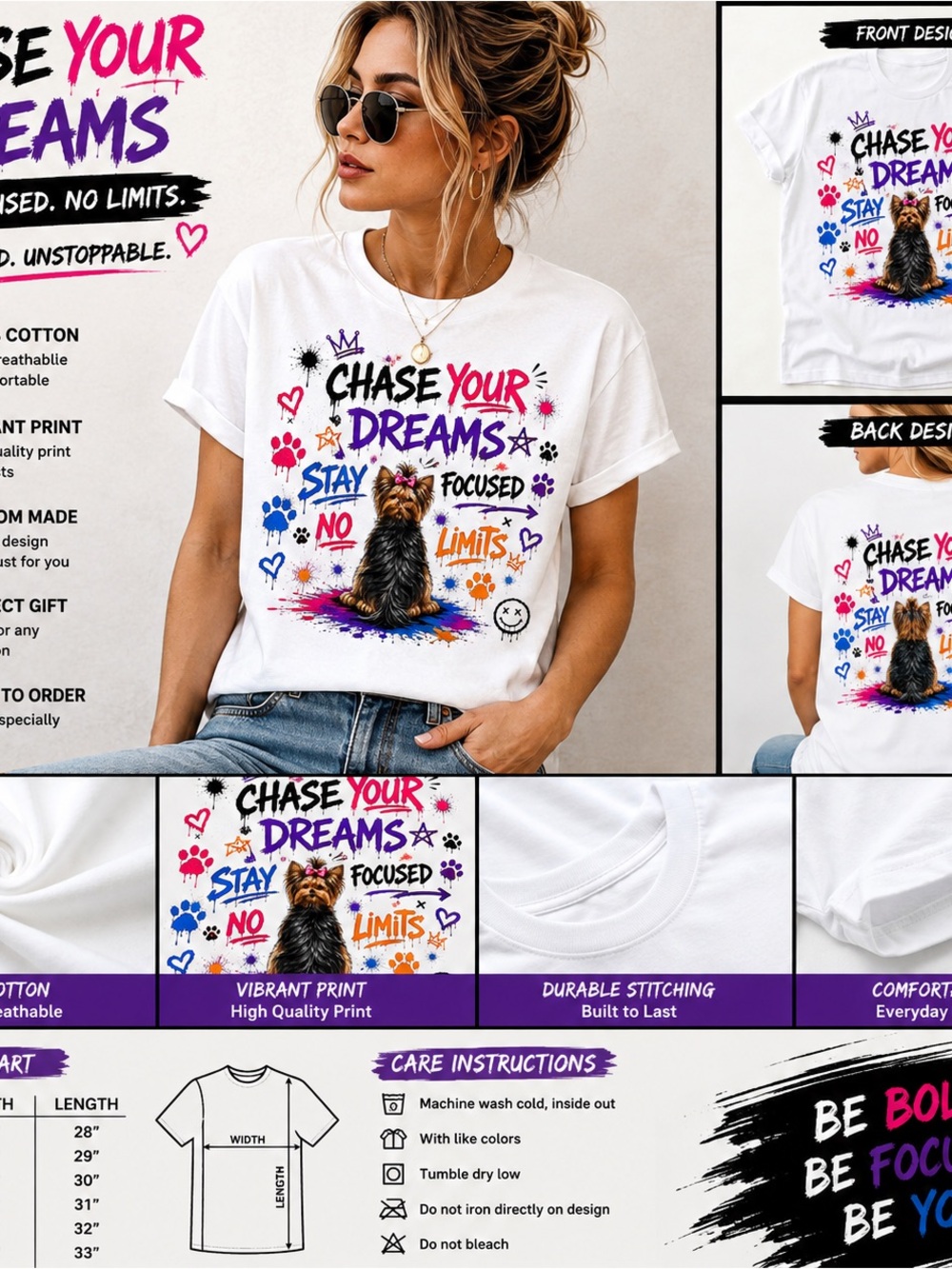 Chase your dreams Graphic t-shirt - custom made S M L XL new yorkie